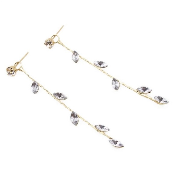 Rhinestone Leaf Drop Earrings - Picture 4 of 5